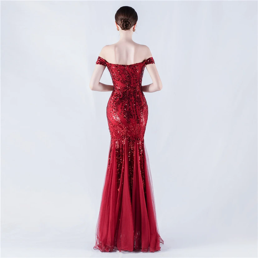 Craft Beading Mesh Sequins Evening Dress Annual Meeting Performance Host view 33