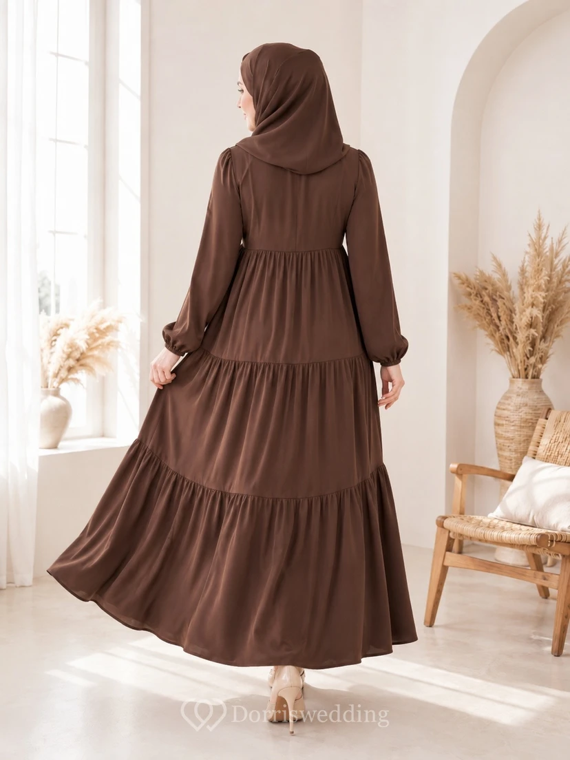 Vestido de maternidad de manga larga, estilo casual y discreto, con volantes y corte imperio, largo hasta los tobillos. view 2