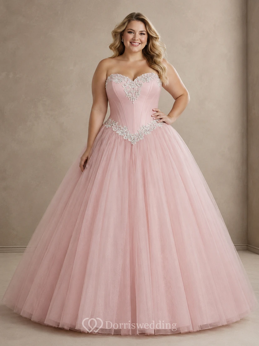 Ball Gown Floor-Length Straps Appliques Zipper Corset Back Straps Tulle Lace Dress view 4