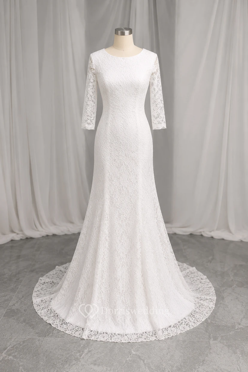 Ländlich-klassisches, schlichtes Brautkleid im Boho-Stil mit Spitze und langen Ärmeln view 6