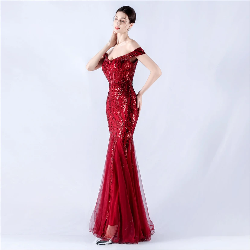 Craft Beading Mesh Sequins Evening Dress Annual Meeting Performance Host view 30