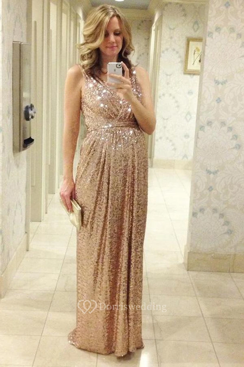 Glamouröses, paillettenbesetztes A-Linien-Abendkleid mit Trägern, ärmellos