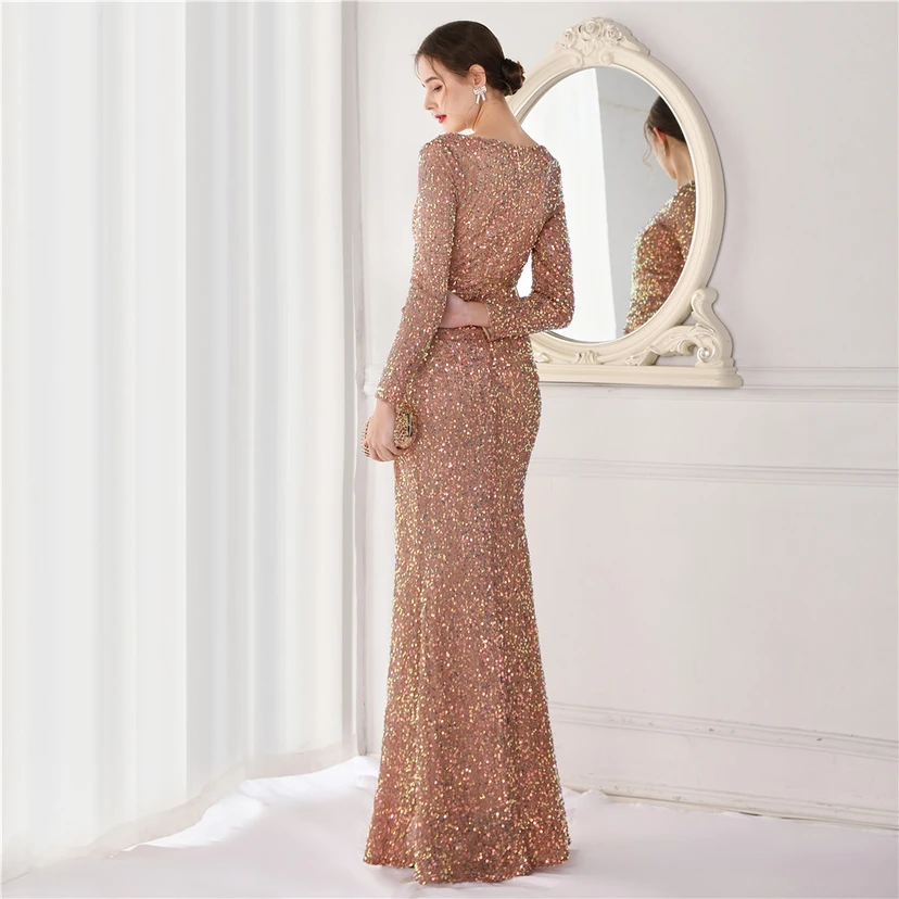 Elegantes, langes Paillettenkleid mit langen Ärmeln und Meerjungfrauenschnitt – ein Abendkleid im Aura-Queen-Stil für festliche Anlässe. view 50