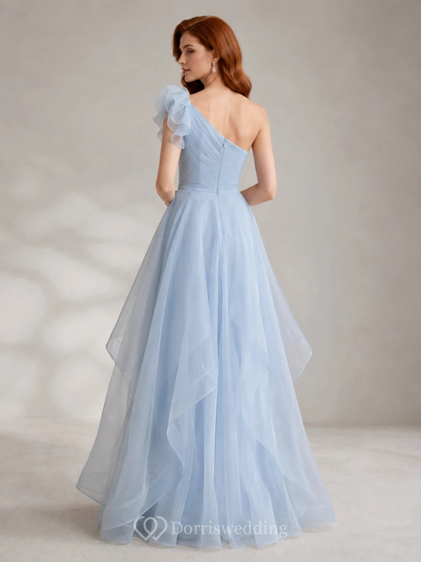 Sky Blue Ruffled Organza A-Line Formal Dress view 2
