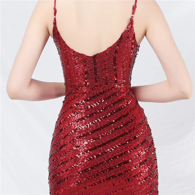 Fashionable Women'S Suspender Low-Cut Sequined Evening Dress view 47