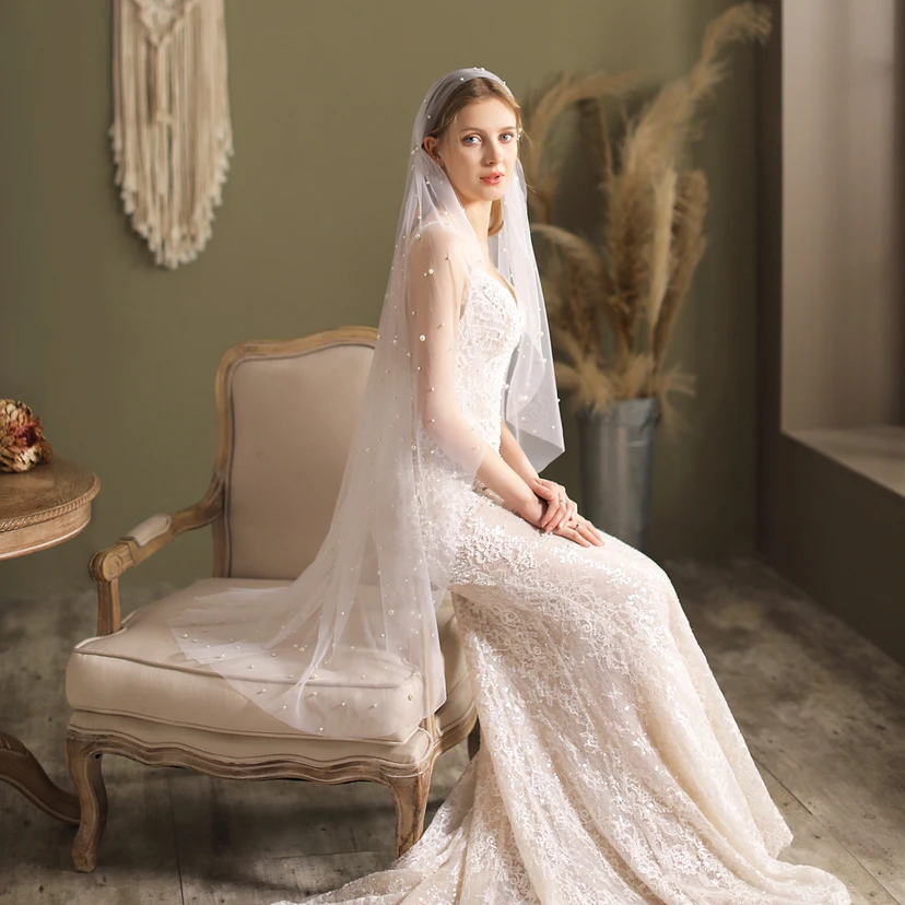 Elegant Vintage Tulle Beaded Veil view 4