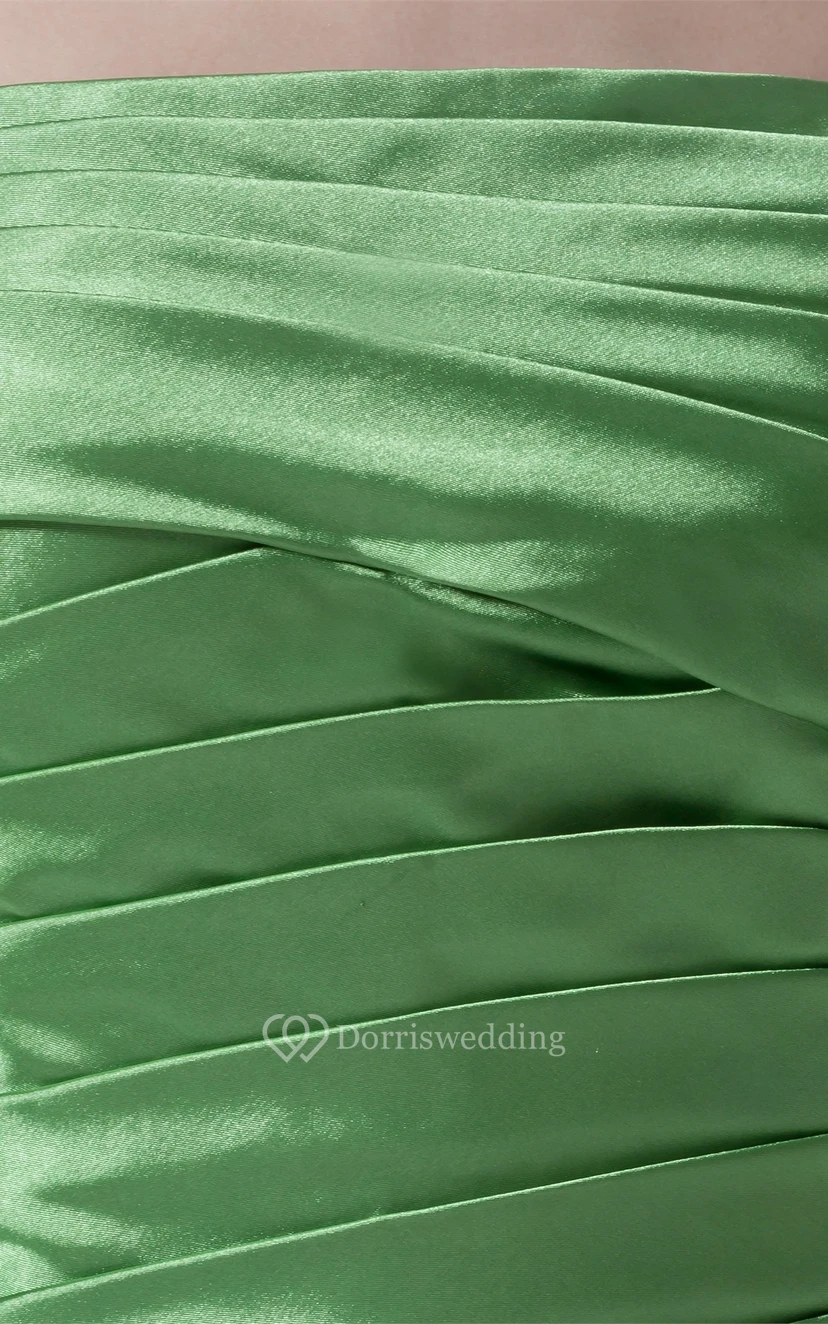Strapless Floor-Length Satin Dress With Ruched Bodice view 2
