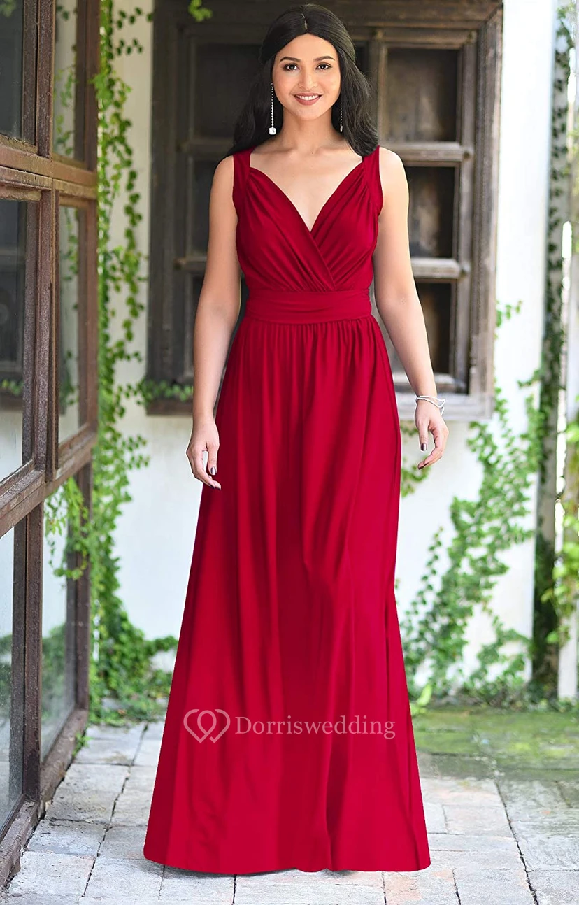 Sexy V-neck A Line Sleeveless Floor-length Chiffon Bridesmaid Dress With Ruching view 6
