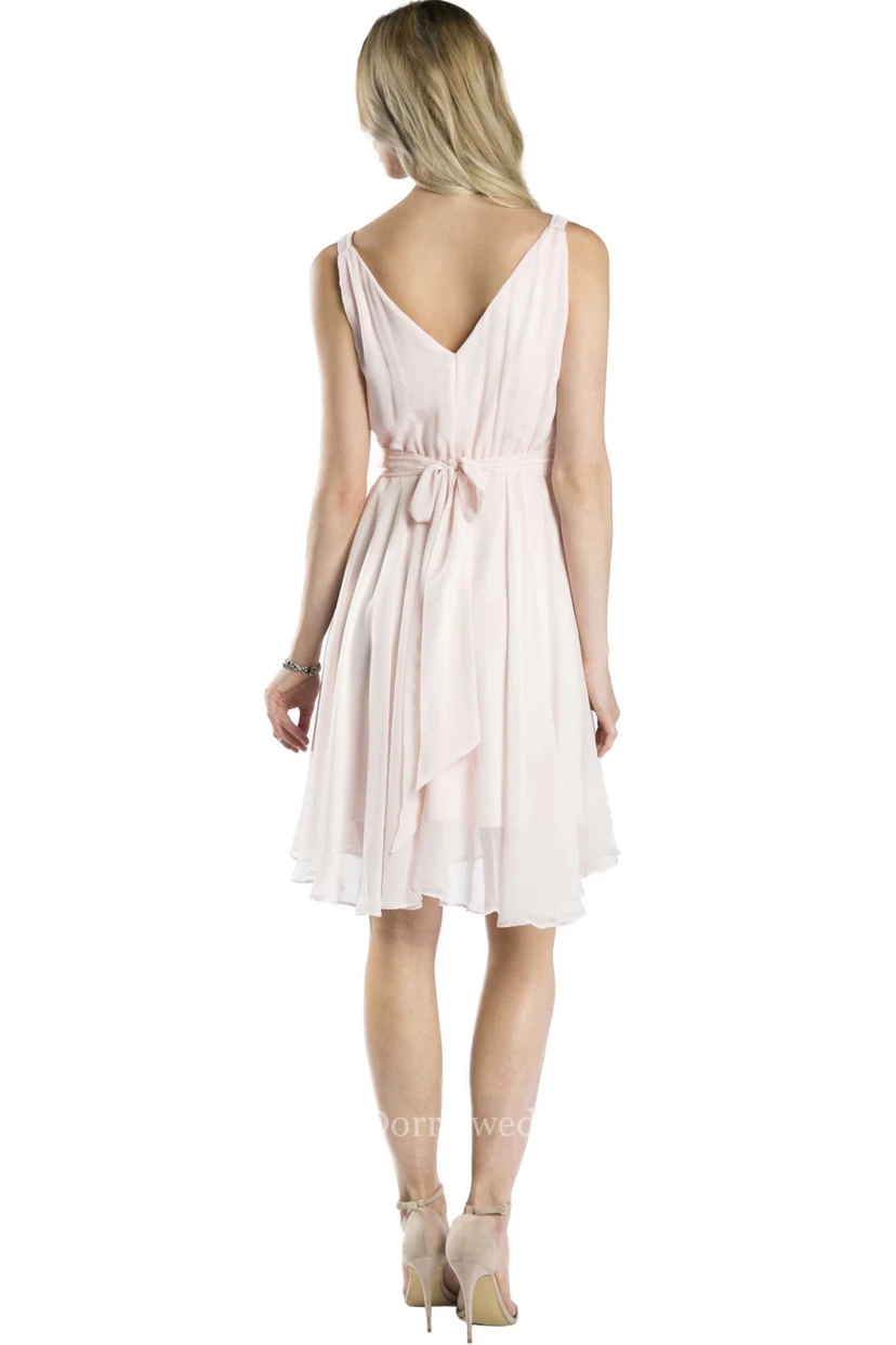 Mini V-Neck Draped Sleeveless Chiffon Muti-Color Convertible Bridesmaid Dress With Bow view 2