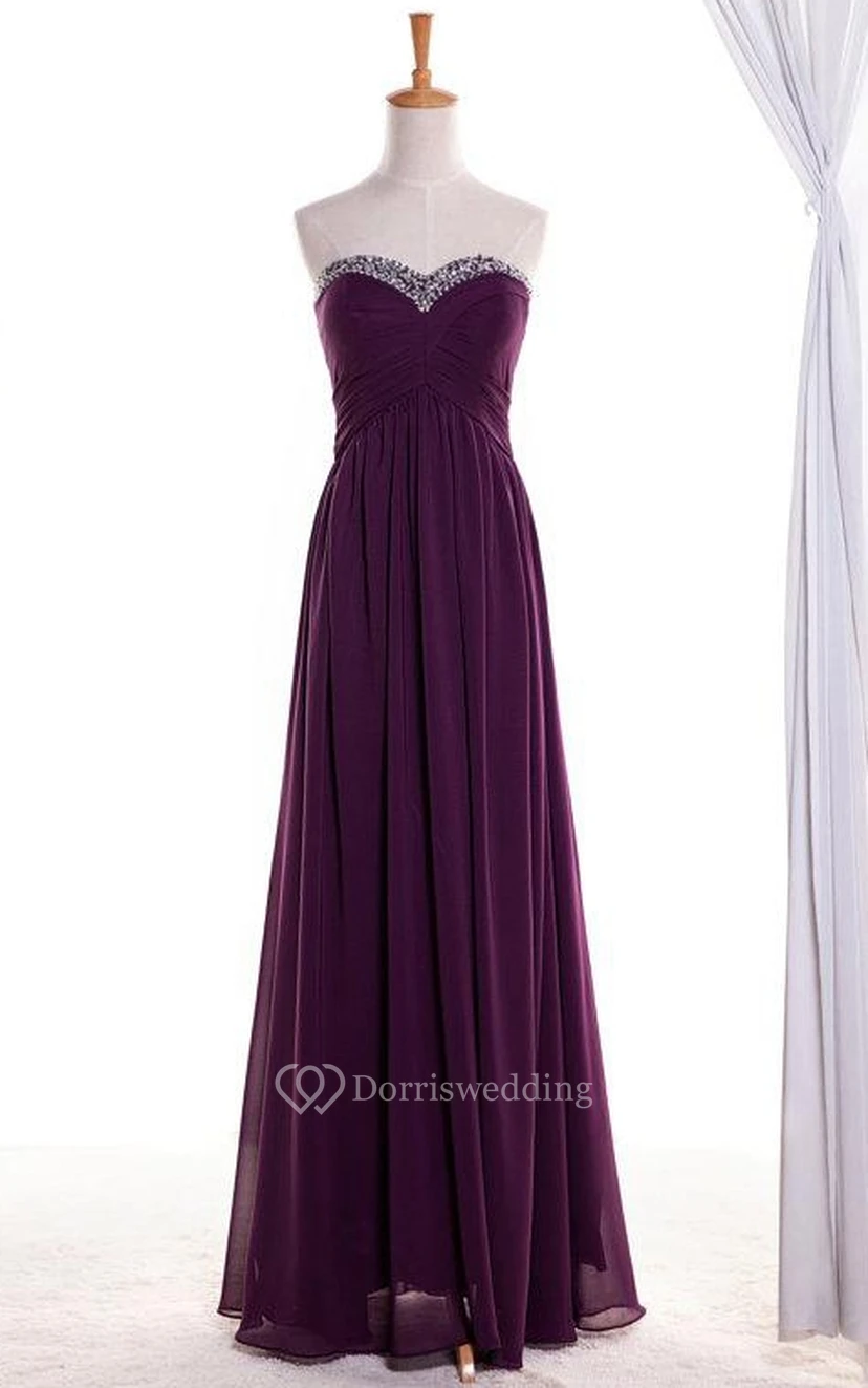 A-line Maxi Sweetheart Bell Beading Chiffon Dress