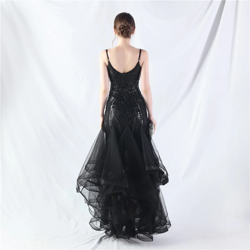 Vestido de actuación para celebración de baile caliente con cuentas de flores y posicionamiento de red rígida. view 33