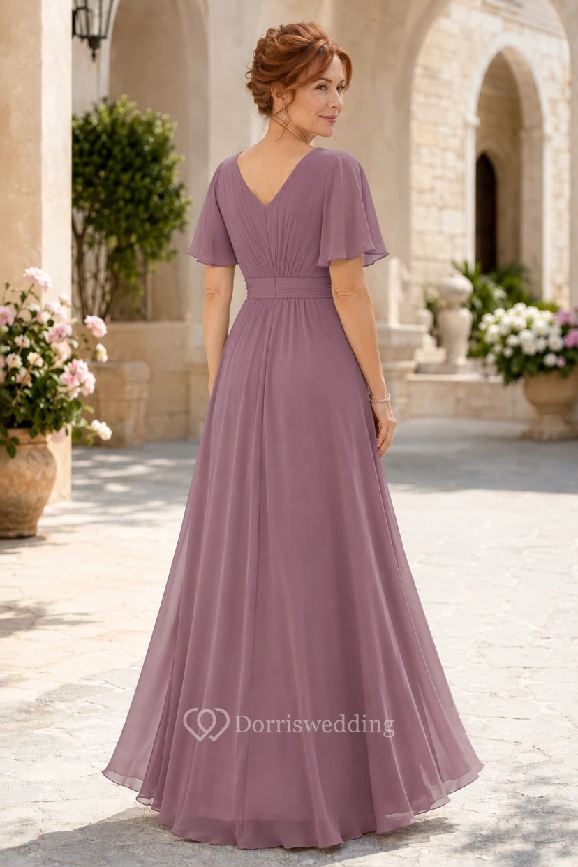 Dusty Rose V-Neck Chiffon A-Line Mother Dress view 2