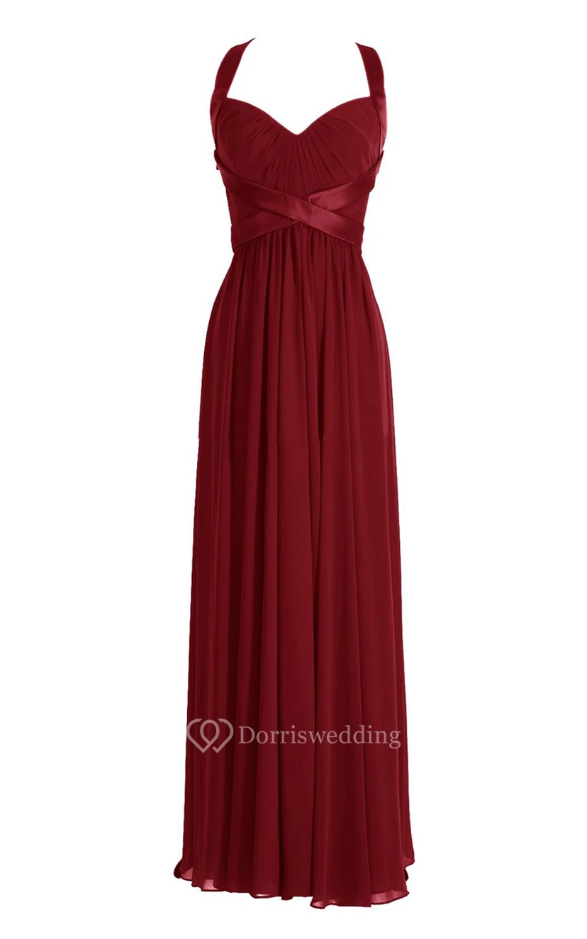 Queen Anne Dress With Satin Belt and Keyhole Back