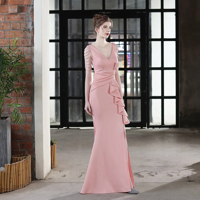 Toast Dress Bride Long Sling Thank-You Banquet Slim Fishtail Skirt Wedding Car Model Exhibition Dress view 3