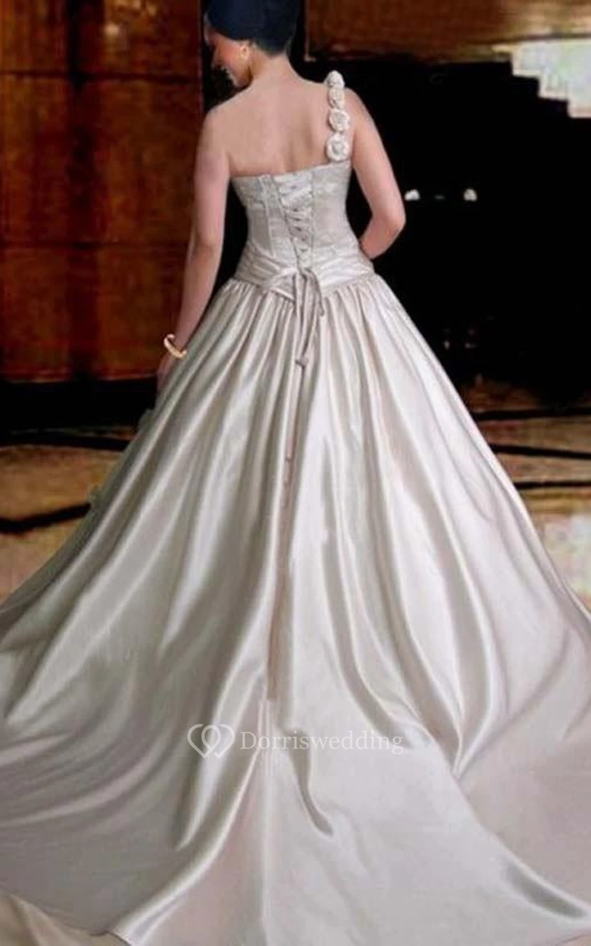 Floor-Length Keyhole Lace Satin Dress view 2