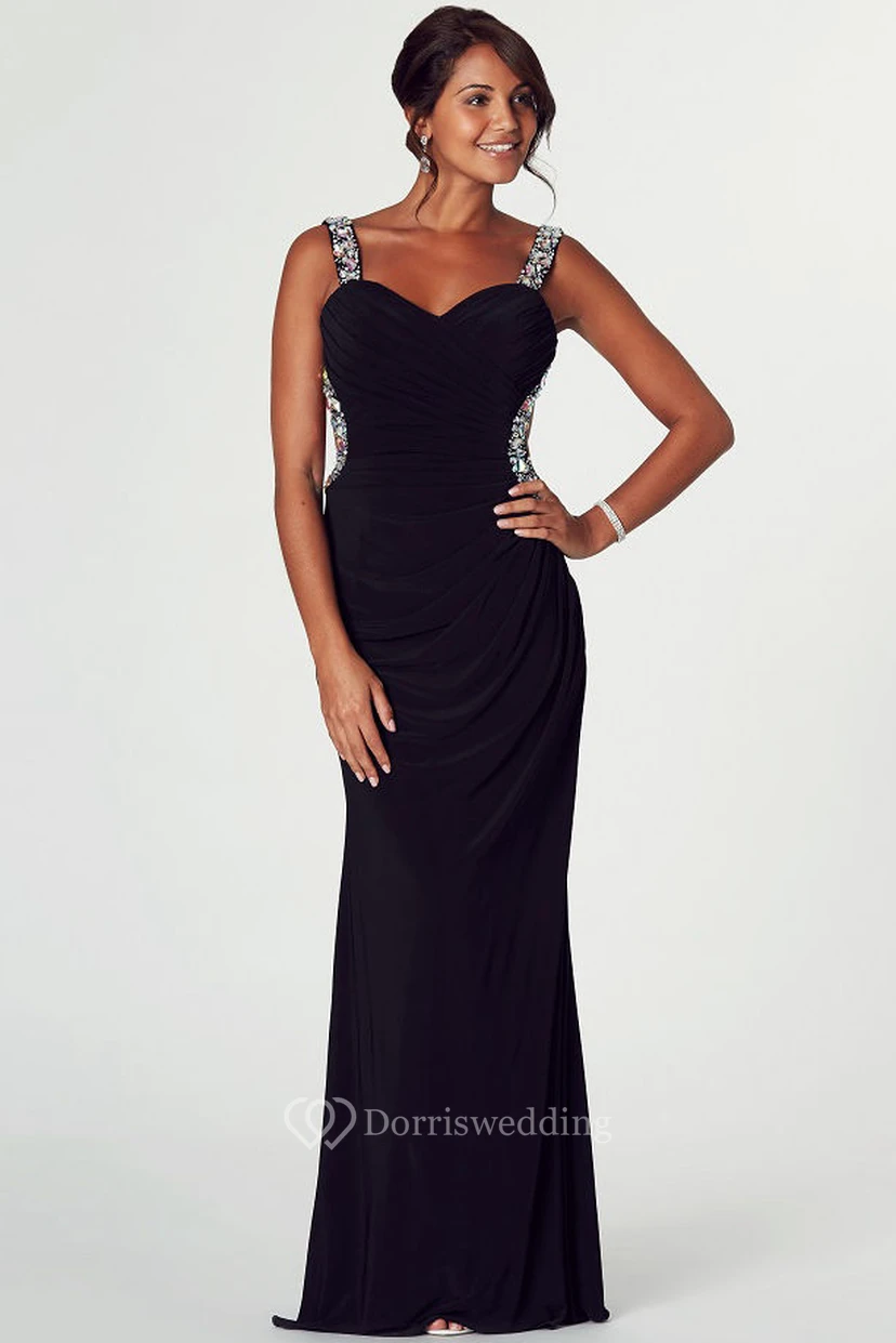 Sheath Straps Floor-Length Beaded Chiffon Prom Dress With Backless Style And Side Draping