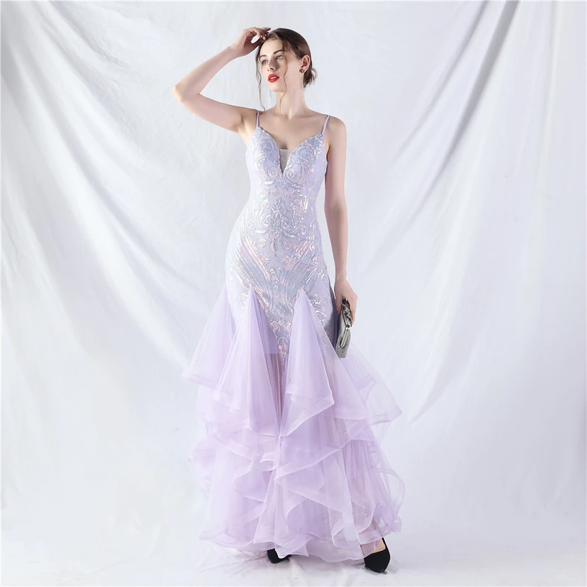 Vestido de actuación para celebración de baile caliente con cuentas de flores y posicionamiento de red rígida. view 50