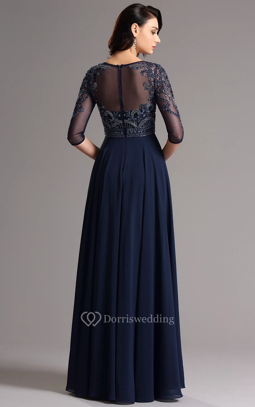 Empire Floor-Length Bateau 3 Empire Chiffon Beading Zipper Dress view 2