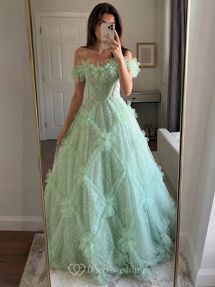 Blue Strapless Sparkling Flower Ball Gown view 10