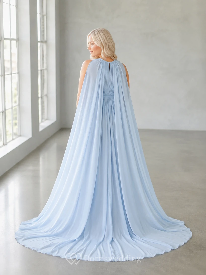 Maternity Empire High Neck Chiffon Cape Sweep Train Photoshoot Gown view 2