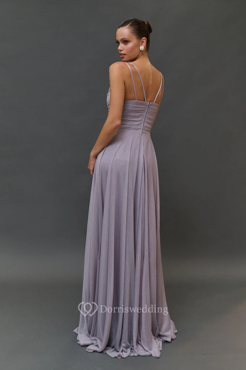Spaghetti Cowl-neck Empire Chiffon Ruched Dress view 2