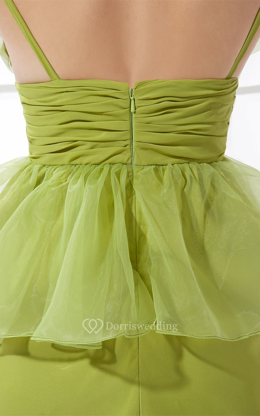 V-Neck Short Ruched Peplum and Dress With Ruffles view 6