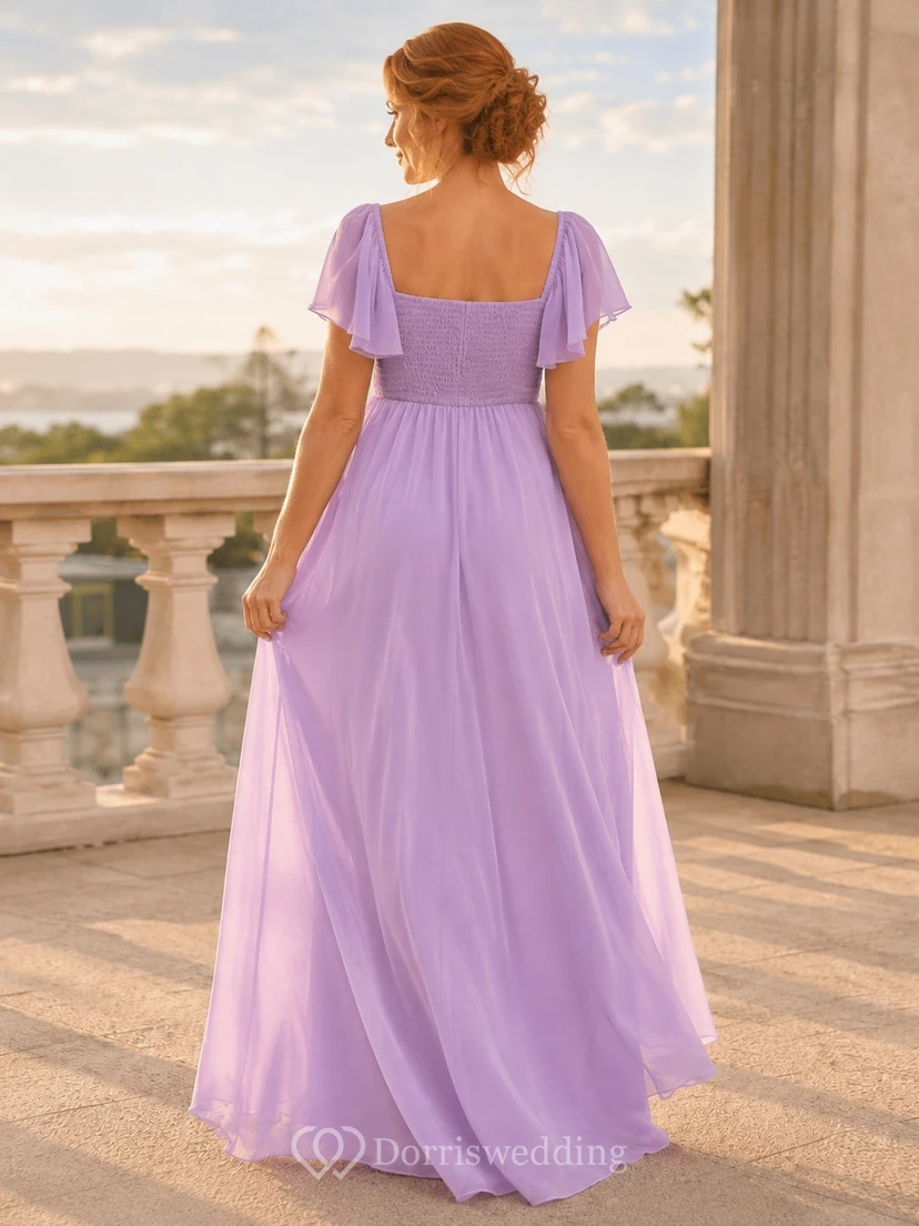 Lavender Chiffon Square Neck Short Sleeve A-line Maternity Gown view 2