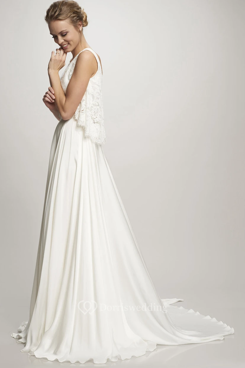 Pleated High Neck Sleeveless Chiffon Wedding Dress view 5
