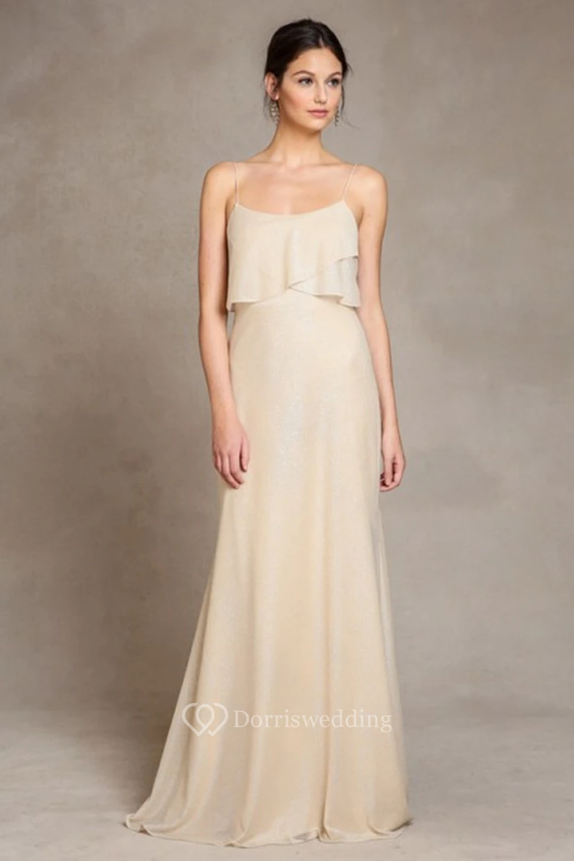 Floor-Length Spaghetti Chiffon Bridesmaid Dress With V Back