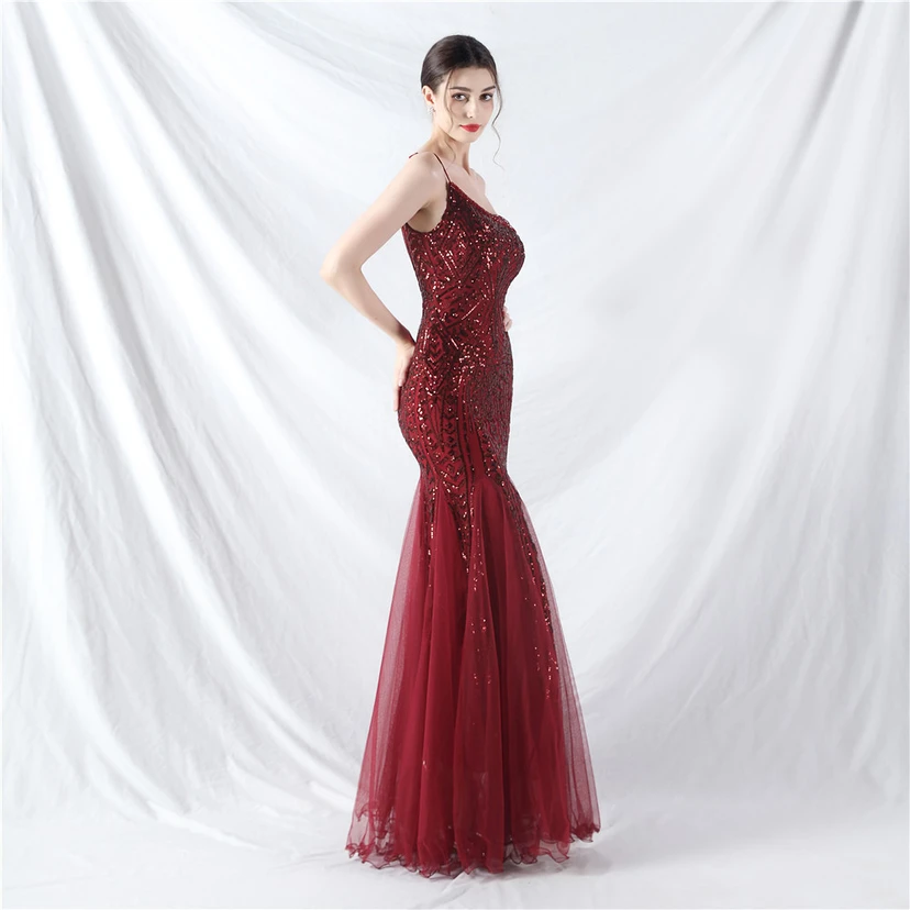 Crafted Beaded Positioning Flower Beads Splicing Mesh Gauze High-End Evening Dress view 54