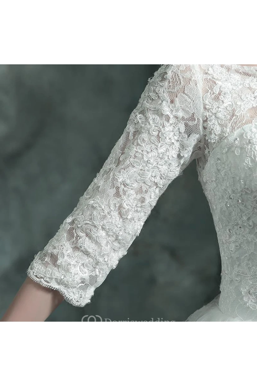 Modern Lace Appliques 3-4-Long Sleeve Wedding Dress Sweep Train view 5