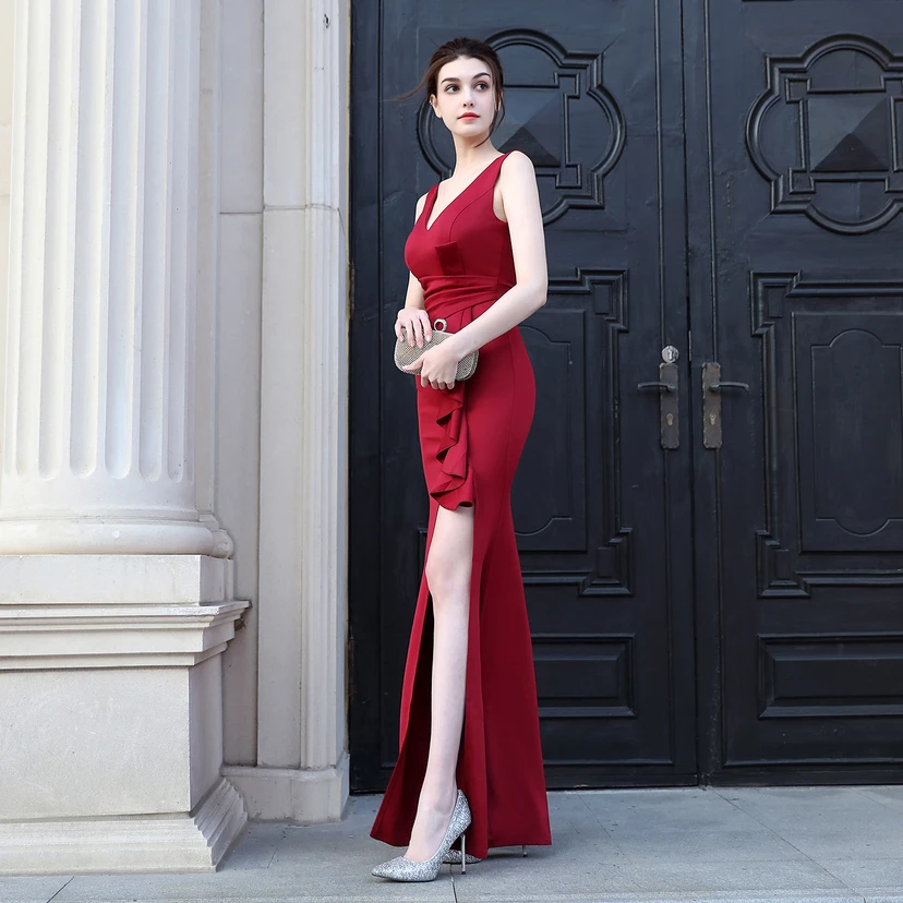 Toast Dress Bride Long Sleeveless Red Thank You Banquet Slim Fishtail Skirt Wedding Car Model Exhibition Dress view 22