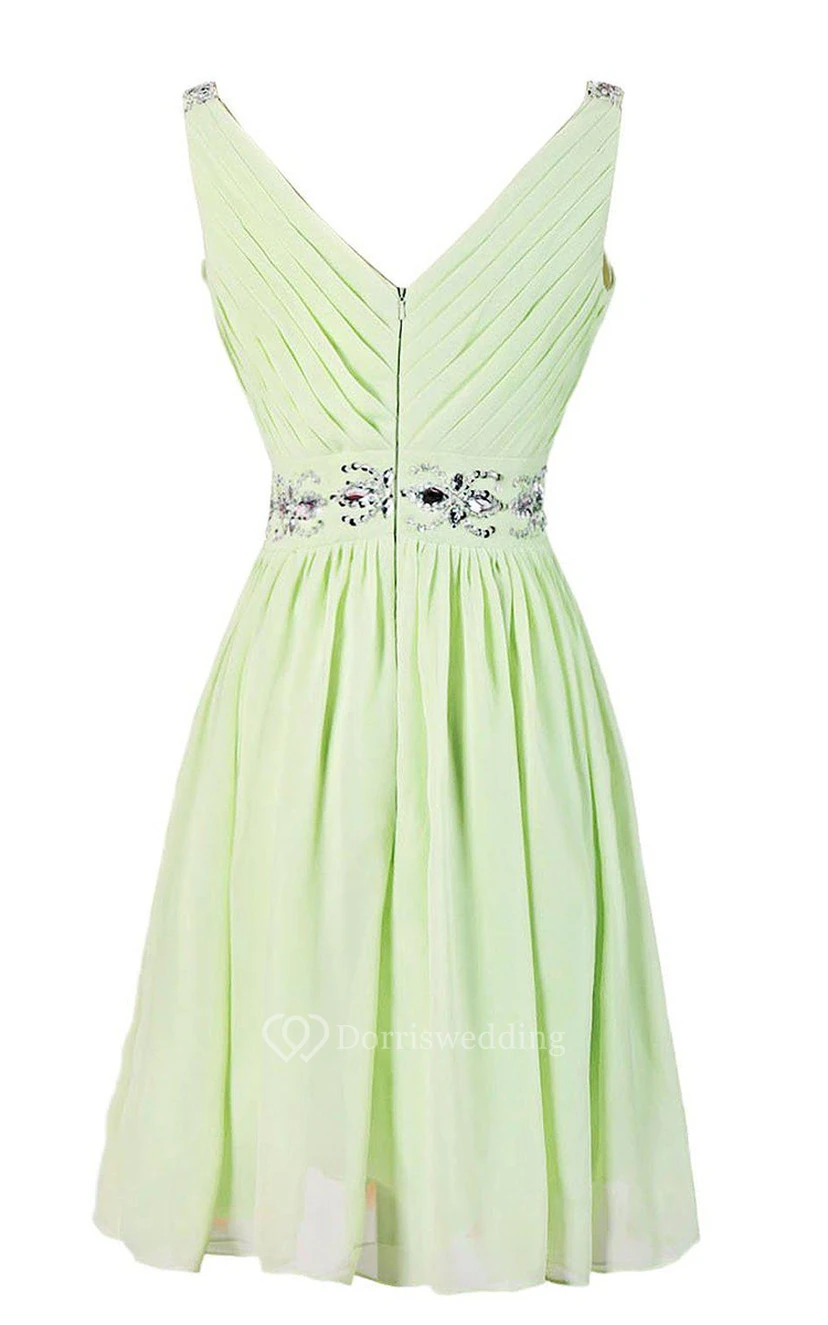 Amazing Sleeveless Chiffon Short Dress With Beaded Waist view 3