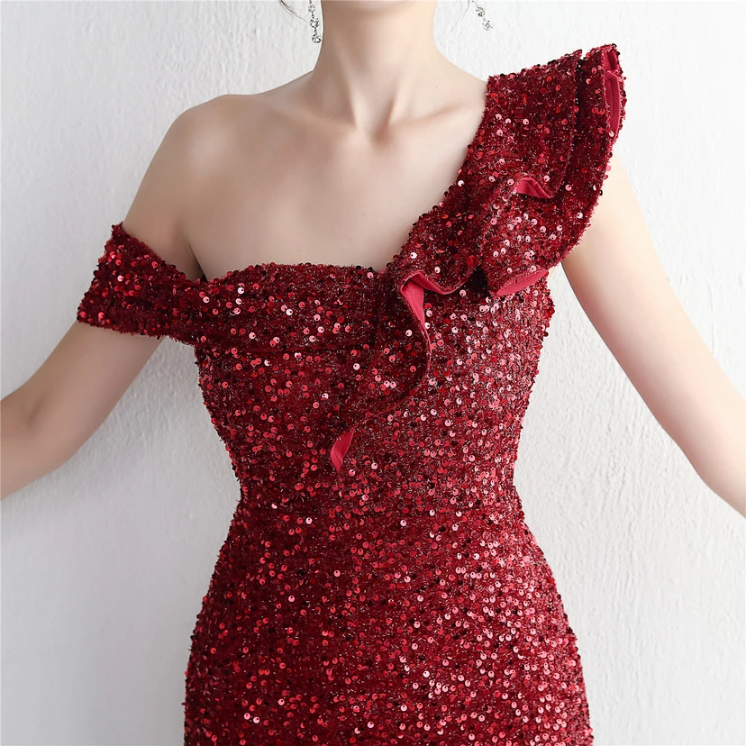 Imitation, handgefertigt, Pailletten, schulterfrei, Dankeschön-Bankett, schmaler Meerjungfrauenrock, Hochzeitsauto-Modellausstellung, Prominentenbankett view 26