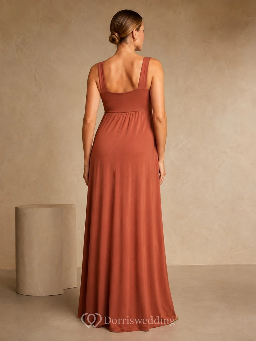 Rust Maternity Square Neck Sleeveless Chiffon A-Line Floor Dress view 2