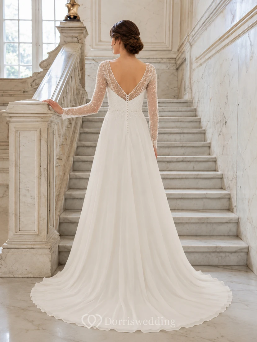 Robe trapèze à manches illusion et détails perles, intérieur en marbre view 2