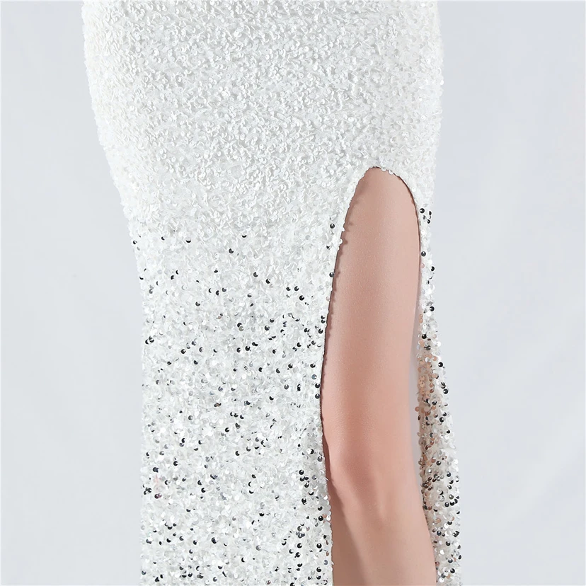 Sexy Abendkleid mit Samtsaum, Farbverlauf, Pailletten, hohem Schlitz und schräger Schulterpartie view 9