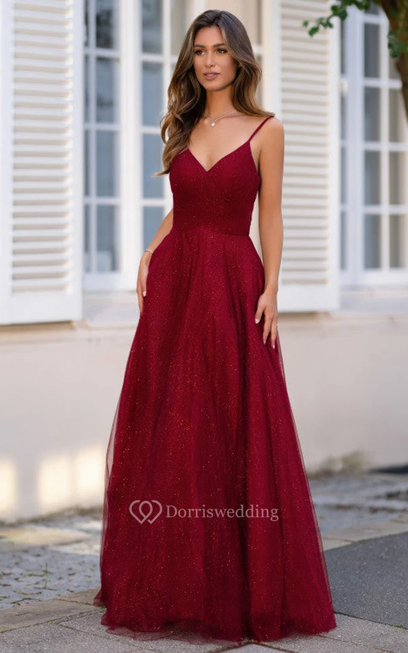 Robe de bal sexy sans manches, longue jusqu'au sol, coupe trapèze, en tulle, dos nu plongeant en V et fronces view 4