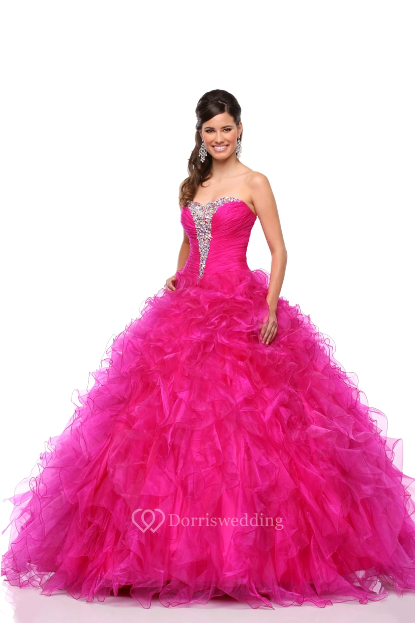 Sweetheart Organza A-Line Ball Gown With Cascading Ruffles And Lace-Up Back