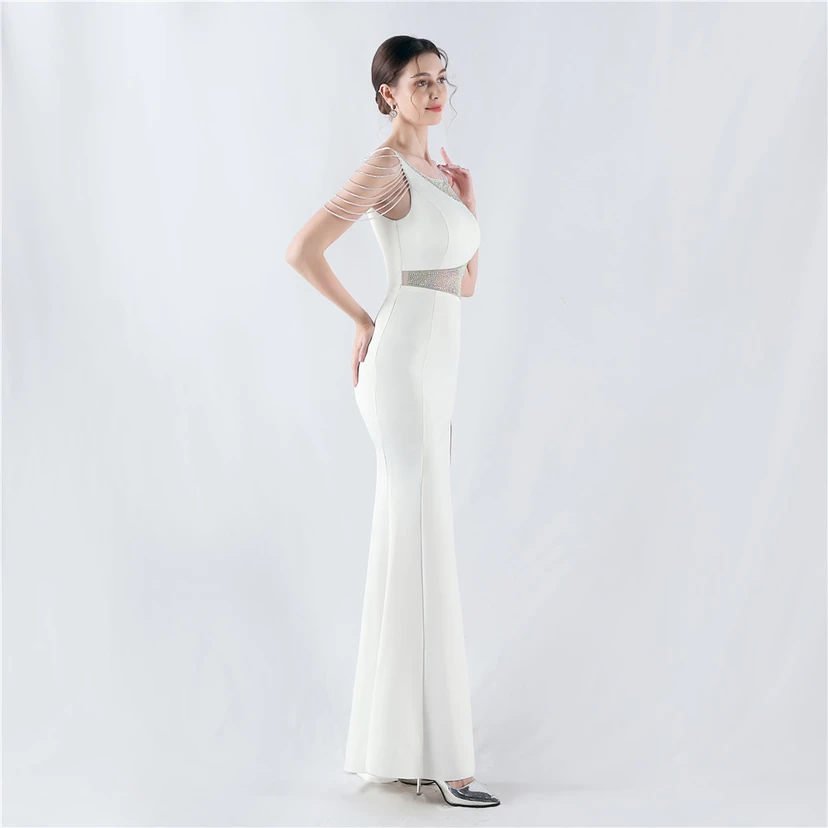 Heavy Hot Diamonds For Transparent Mesh High-Slit Satin Evening Dress Annual Meeting Wedding view 44
