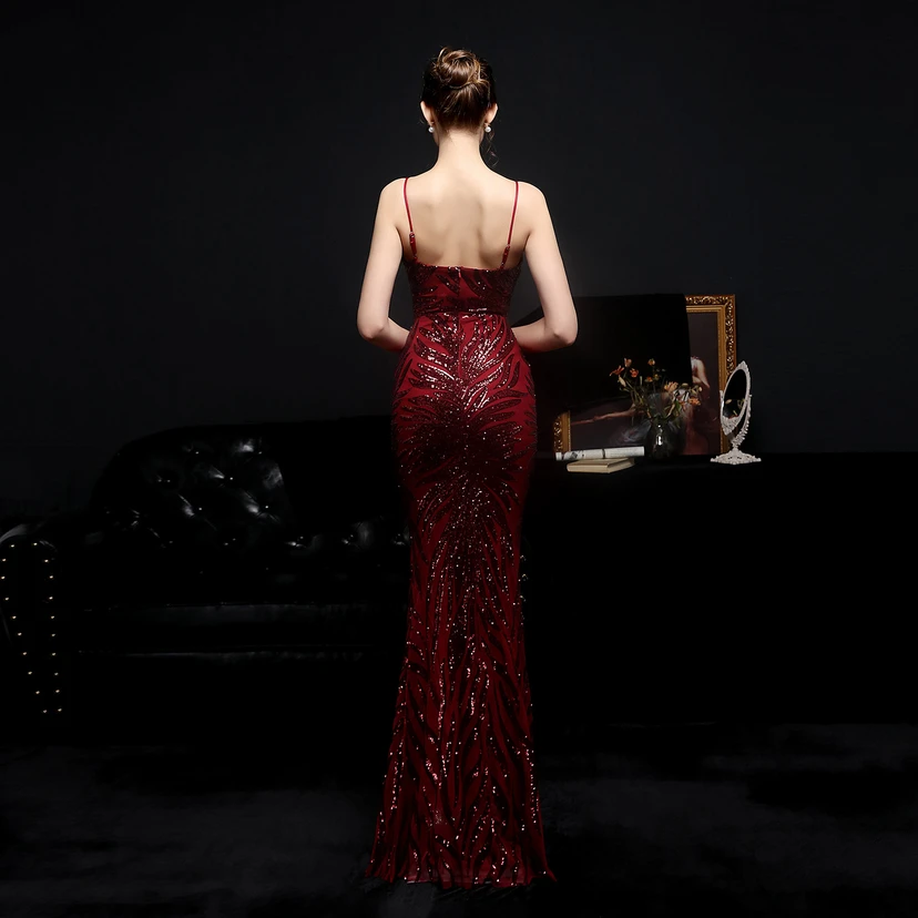Sequined Fishtail Long Dress Performance Internet Celebrity Event Banquet Car Model Etiquette Evening Dress view 6