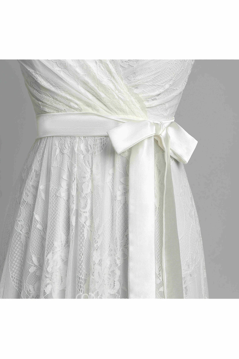 A Line Garden Cap Short Sleeve Wedding Dress view 9