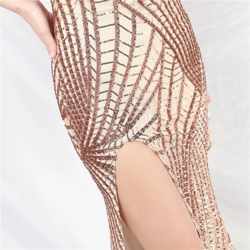 Robe de soirée ultra-résistante à rayures perlées et sequins view 9