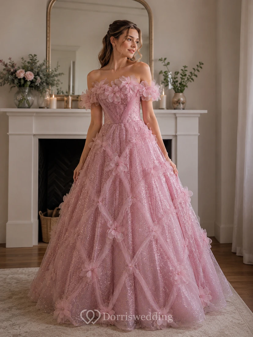 Blue Strapless Sparkling Flower Ball Gown view 9