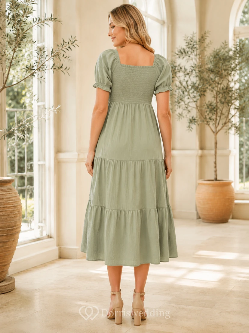 Vestido de campo de manga abullonada y cuello cuadrado de Sage Maternity view 2