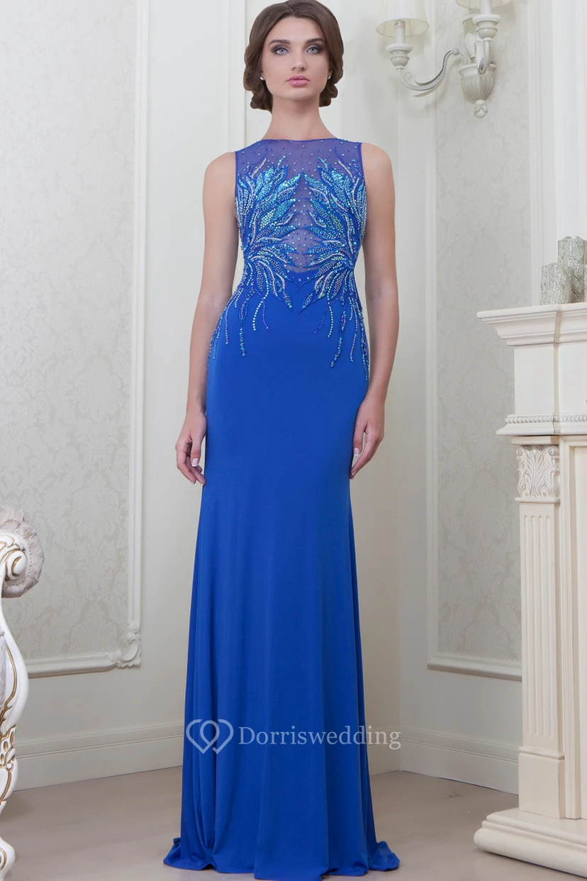 Sheath Sleeveless Jewel-Neck Long Jersey Evening Dress