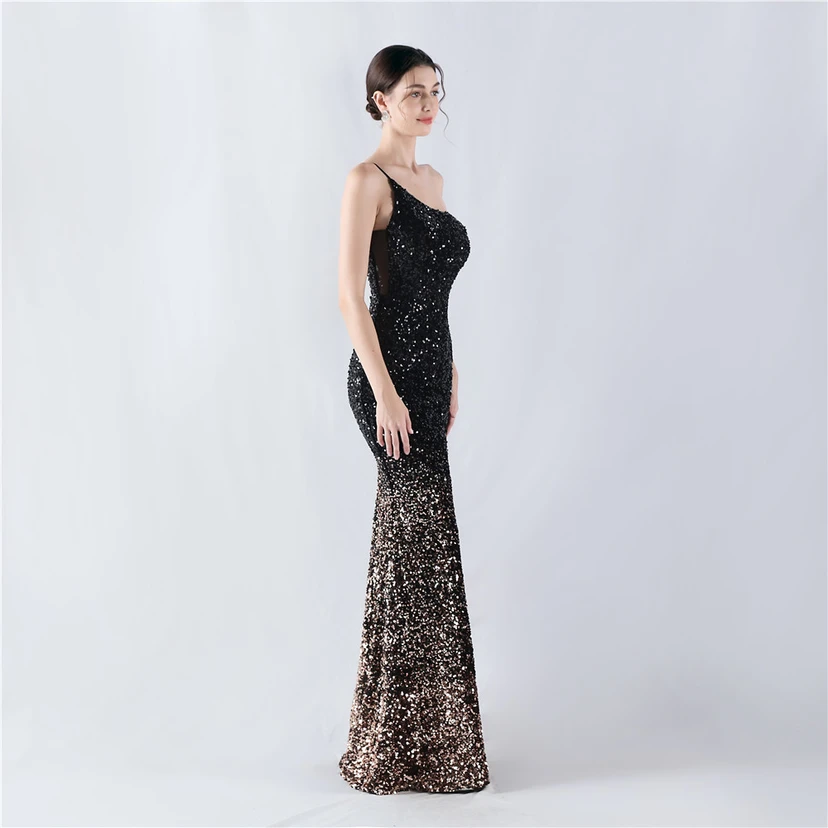 Sexy Abendkleid mit Samtsaum, Farbverlauf, Pailletten, hohem Schlitz und schräger Schulterpartie view 64
