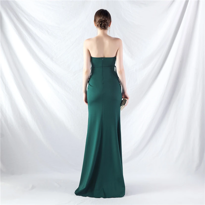 Vestido de noche de satén con cintura y orejas fijas, nueva tendencia, con dos métodos de atado de cuerda. view 16