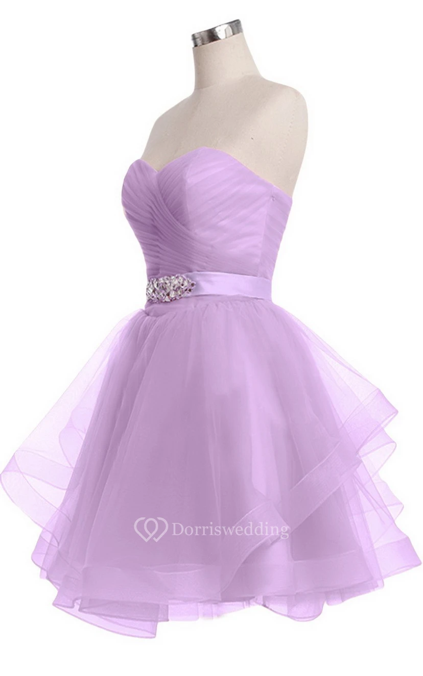 Sweetheart A-line Mini Dress With Pearled Waist view 10