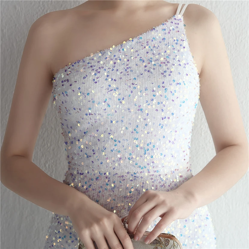 Handgefertigter Paillettenrock mit One-Shoulder-Schnitt, elegant für festliche Anlässe und Galas, mit Schlitz und Meerjungfrauenschnitt. view 51